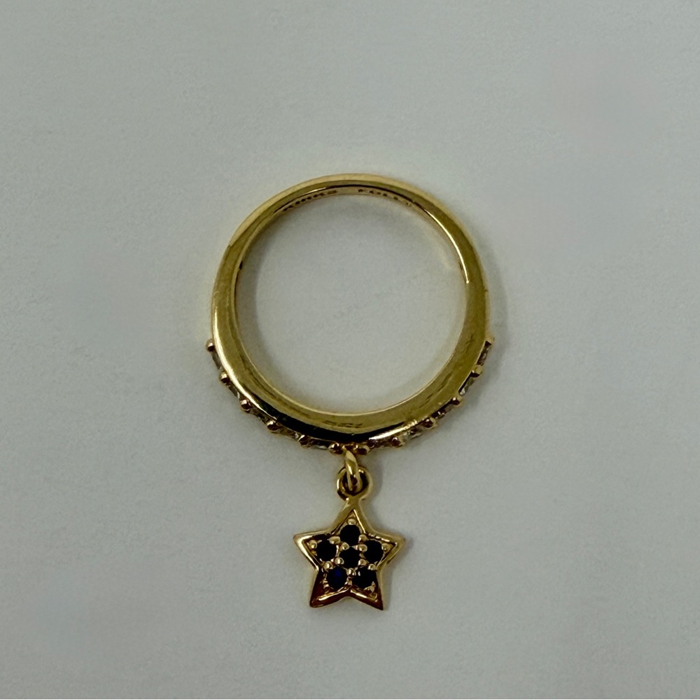 Kirks Folly Gold Tone Charm Ring Star Blue Crystal Ring Size 8